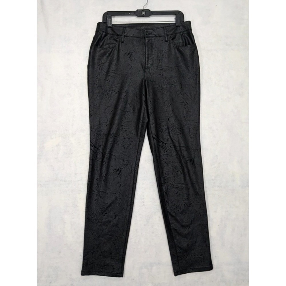 Chicos Pants 1.5 US 10 Faux Suede Leather SOFT Black Straight Leg High Rise